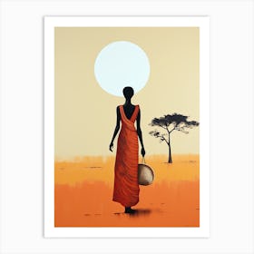 African Woman With Basket | Boho Style Art Print