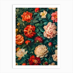 Peonies Wallpaper Inspired By William Morris Art Print