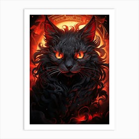 Black Cat On Fire Art Print