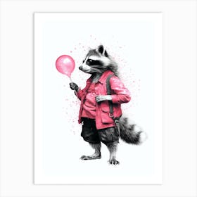 Raccoon With Pink Balloon 2 Art Print