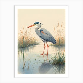 Heron In Water Art Print