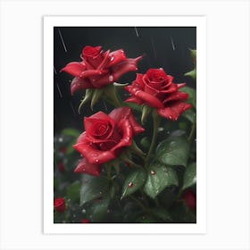 Red Roses At Rainy With Water Droplets Vertical Composition 45 Art Print