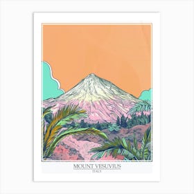 Mount Vesuvius Italy Color Line Drawing 8 Poster Art Print