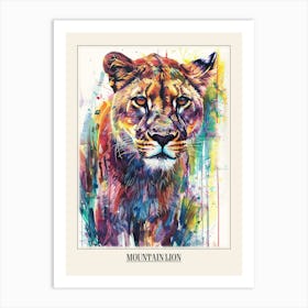 Mountain Lion Colourful Watercolour 1 Poster Art Print