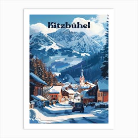 Kitzbuhel Austria Ski Travel Art Illustration Art Print