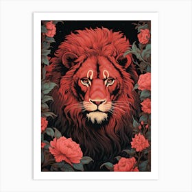 Lion Art Paintingwoodblock Printing Style 4 Art Print
