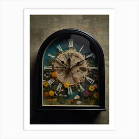 Clock With Flowers Art Print