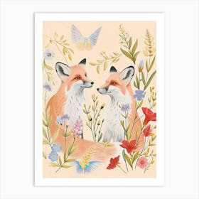 Folksy Floral Animal Drawing Fox 9 Art Print