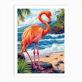 Greater Flamingo Galapagos Islands Ecuador Tropical Illustration 5 Art Print