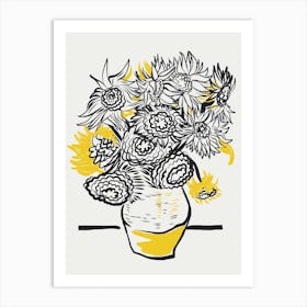 Sunflower In Vase Sketch Art Print