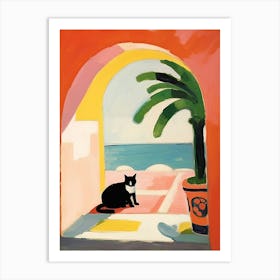 Matisse Style Painting Black Cat In Italy Red Door Art Print