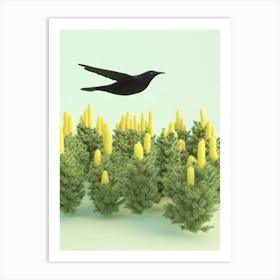 Crow Flying In The Forest Art Print