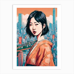 Asian Girl In Kimono Art Print