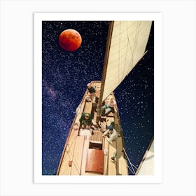 Sailing Under The Blood Moon Art Print
