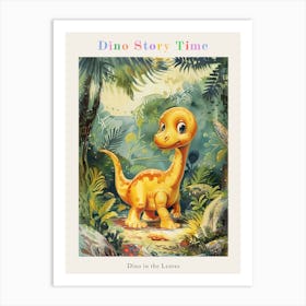 Cute Storybook Dinosaur In The Leaves Painting 1 Poster Art Print