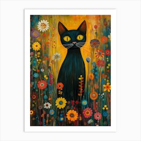 A Black Cat In The Garden Art Print