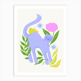 Lilac Cat With Flowers Art Print