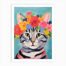 American Shorthair Cat With A Flower Crown Painting Matisse Style 1 Art Print