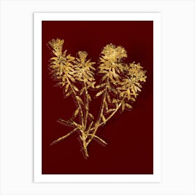 Vintage Garland Flowers Botanical in Gold on Red n.0435 Art Print