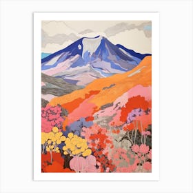 Mount Etna Italy Colourful Mountain Illustration Art Print