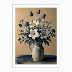 hamptons Blue Flowers In A Vase Art Print