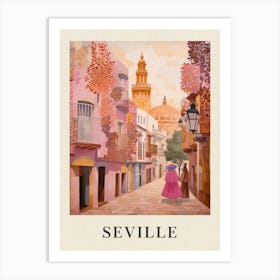 Seville Spain 4 Vintage Pink Travel Illustration Poster Art Print