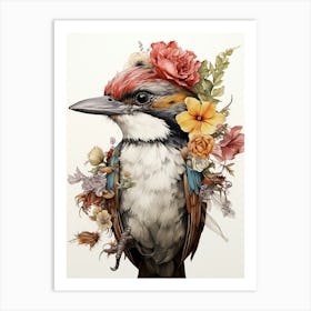 Bird With A Flower Crown House Sparrow 3 Art Print
