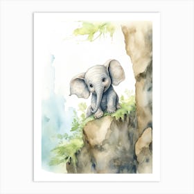Elephant Painting Rock Climbing Watercolour 4 Art Print