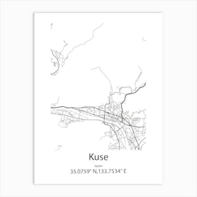 Kuse,Japan Minimalist Map Art Print