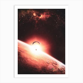 Space Parachutist Orange Galaxy Art Print