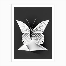Butterfly In Snow Black & White Geometric 1 Art Print