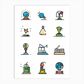 Cartoon Icons Sketched By Hand Illustrating Various Events And Educational Themes Such As A Gradua (1) 2 Art Print