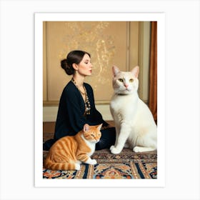 Portrait Of A Woman With Cats Art Print