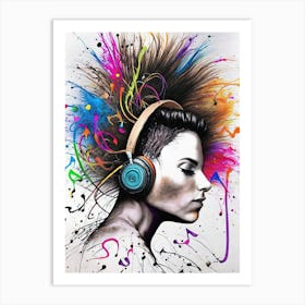 Woman With Headphones Art Print