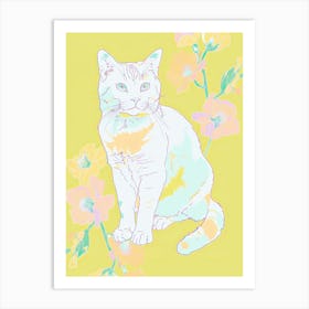 Cute American Shorthair Cat With Flowers Illustration 4 Art Print