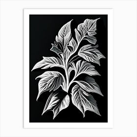 Spearmint Leaf Linocut 1 Art Print