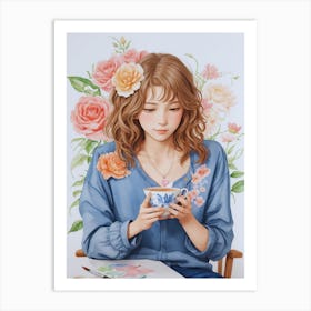 Girl With A Cup Of Tea 1 Art Print