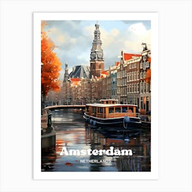 Amsterdam Netherlands Canal Travel Illustration Art Print