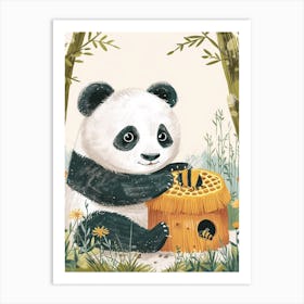 Giant Panda Cub Playing With A Beehive Storybook Illustration 2 Art Print