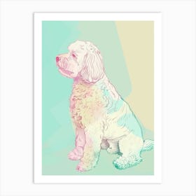 Bichon Frise Dog Pastel Line Watercolour Illustration 1 Art Print