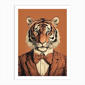 Tiger Illustrations Wearing A Brown Tuxedo Art Print