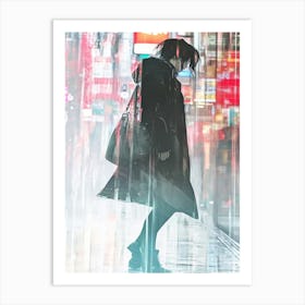 Girl Walking In The Rain Art Print