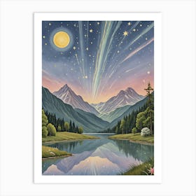 Starry Night Over The Lake Art Print