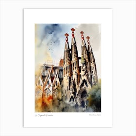 La Sagrada Familia, Barcelona, Spain 3 Watercolour Travel Poster Art Print