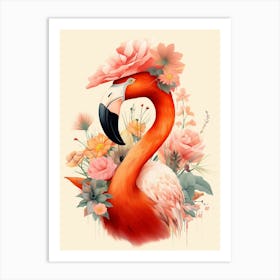 Bird With A Flower Crown Flamingo 1 Art Print