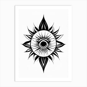 Chakra, Symbol, Third Eye Simple Black & White Illustration 7 Art Print