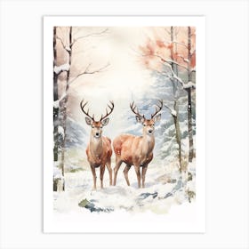 Winter Watercolour Deer 5 Art Print