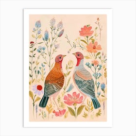 Folksy Floral Animal Drawing Turkey 3 Art Print