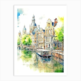 Amsterdam Canal Houses Large Watercolor Art Print