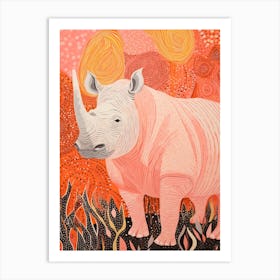 Rhino With Swirly Lines Pink & Orange 1 Art Print